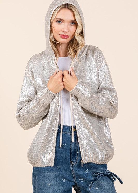 LITTLE LIES METALLIC ZIP UP HOODIE JACKET