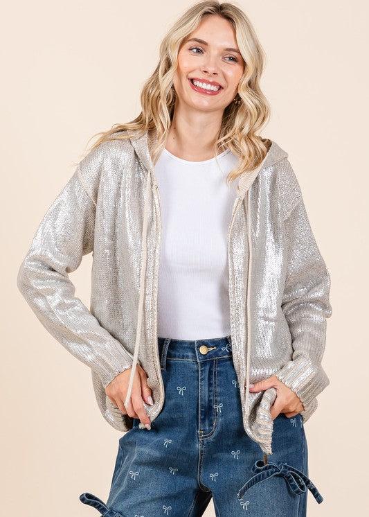 LITTLE LIES METALLIC ZIP UP HOODIE JACKET