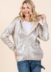 LITTLE LIES METALLIC ZIP UP HOODIE JACKET