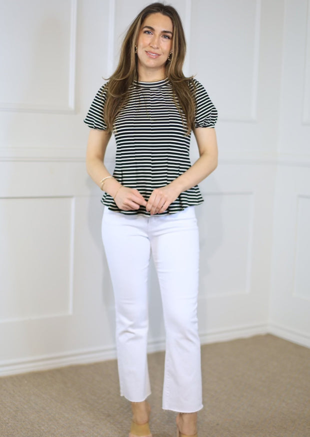 OFFICIALLY CUTE STRIPED PLEATED FLARE TOP