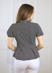 OFFICIALLY CUTE STRIPED PLEATED FLARE TOP