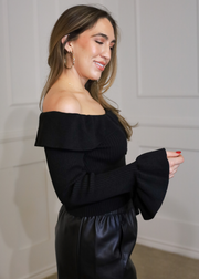 CASUAL ADMIRATION KNIT FLOWER OFF SHOULDER SWEATER TOP