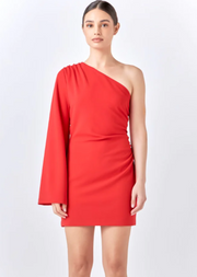 LOVE ME TONIGHT ONE SHOULDER DRAPED RED DRESS