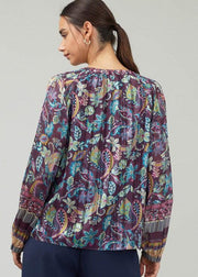 PLUM PAISLEY LONG SLEEVE BOHO BLOUSE