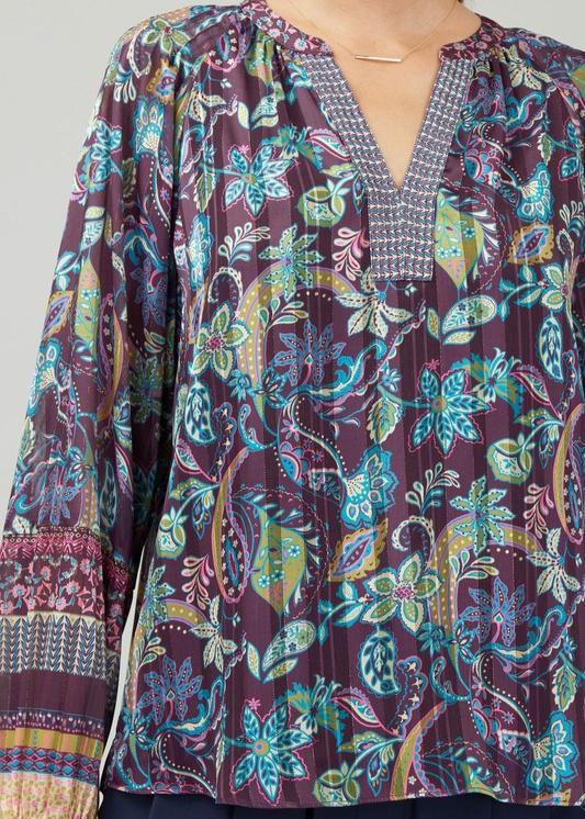 PLUM PAISLEY LONG SLEEVE BOHO BLOUSE