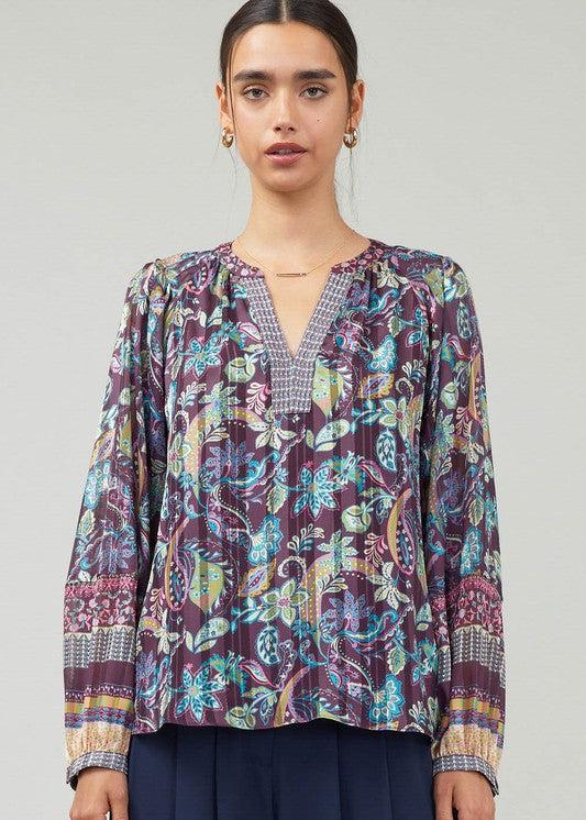 PLUM PAISLEY LONG SLEEVE BOHO BLOUSE