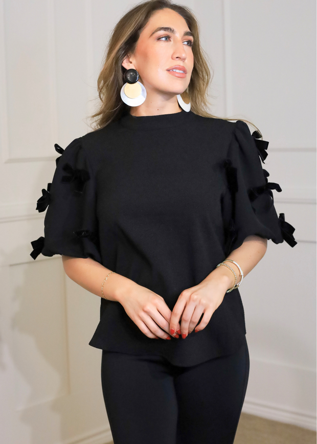 WRAP ME UP VELVET BOW PUFF SLEEVE TOP