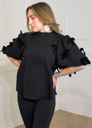 WRAP ME UP VELVET BOW PUFF SLEEVE TOP