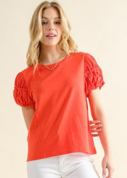SUNNY DAYS PUFF SHIRRING CASUAL TOP
