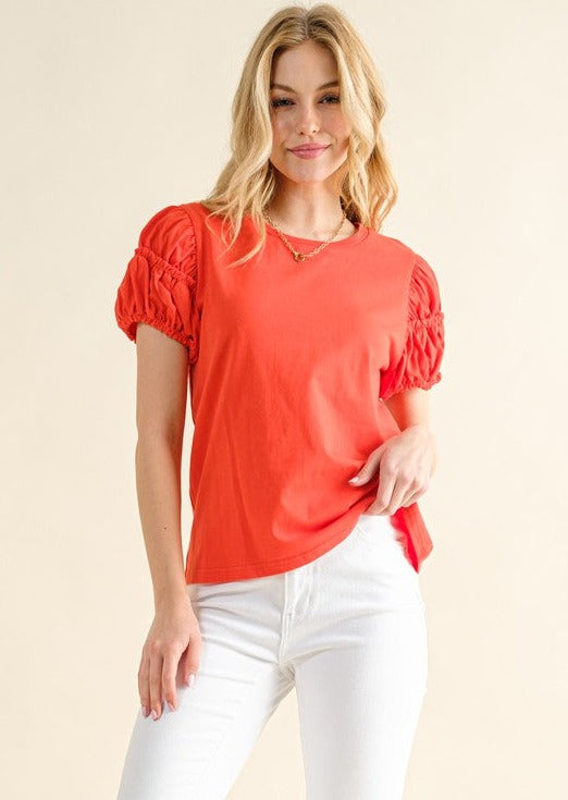 SUNNY DAYS PUFF SHIRRING CASUAL TOP