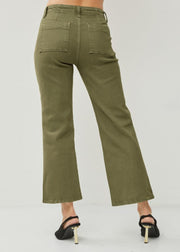 RISEN HIGH RISE ANKLE FLARE PATCH POCKET PANTS - MOSS