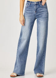 RISEN MID RISE WIDE LEG JEANS