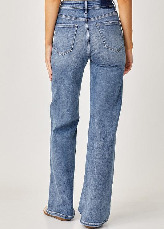 RISEN MID RISE WIDE LEG JEANS