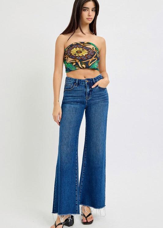 RISEN TUMMY CONTROL HIGH RISE WIDE LEG JEANS