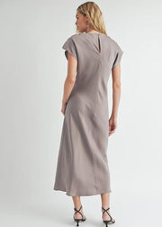 EXCEPTIONALLY CHIC PEWTER BIAS CUT SLIP DRESS