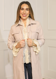 SEASONALLY POSH CREAM VEGAN LEATHER JACKET