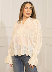 SHEER EXCITEMENT CREAM EMBROIDERED TOP