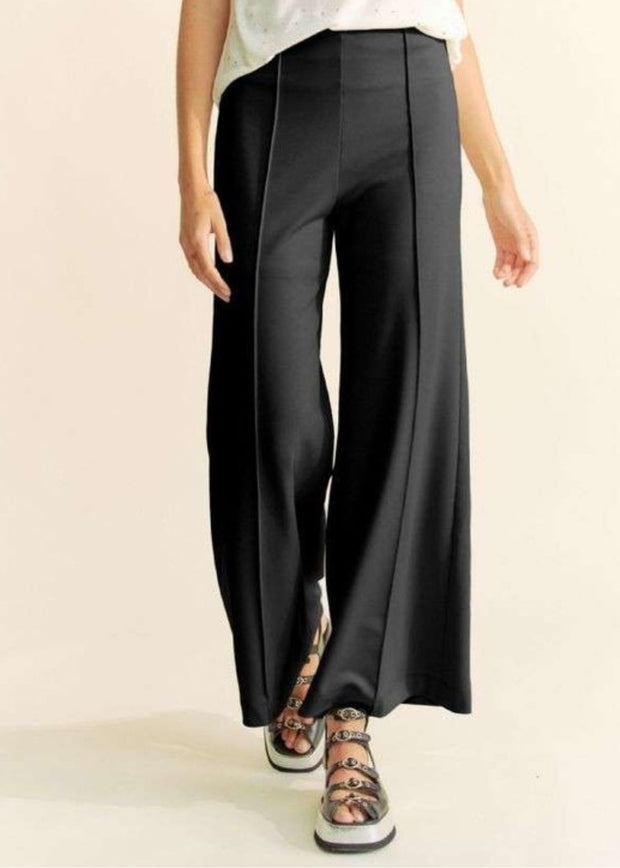 SOLID HIGH WAIST WIDE LEG BACK POCKET PANTS