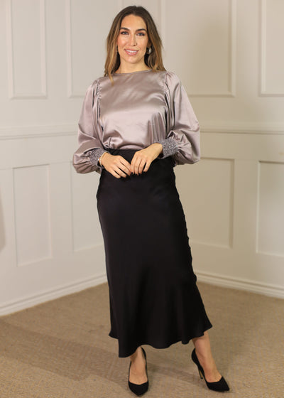 PASSIONATE STATEMENT SATIN BIAS CUT MAXI SKIRT