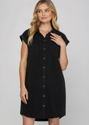 FEEL THE RUSH BLACK TWILL SHIRT DRESS