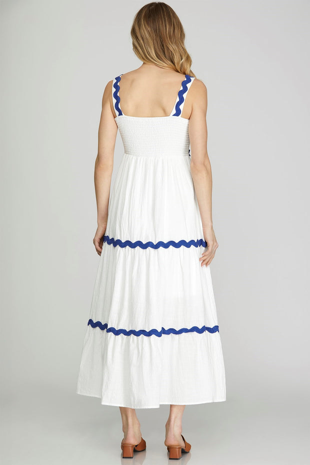 ELEVATED CLASS WHITE RIC RAC TIERED MAXI DRESS