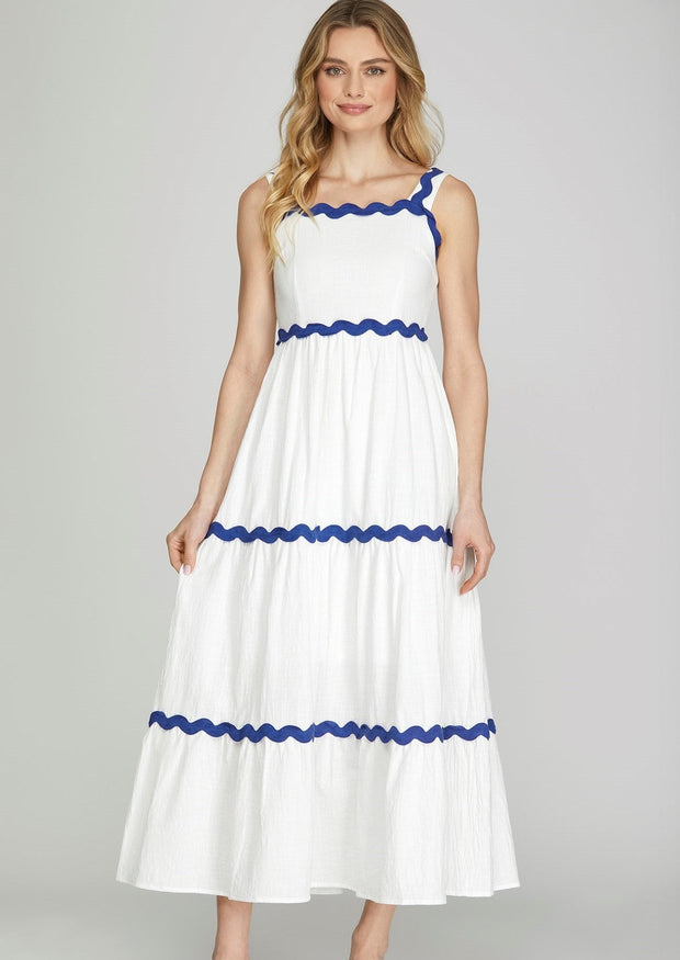 ELEVATED CLASS WHITE RIC RAC TIERED MAXI DRESS