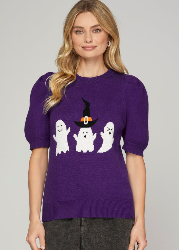 GHOULY GIRL PURPLE HALLOWEEN SWEATER