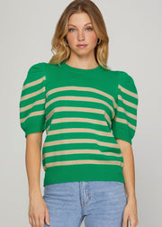 LUCKY DAY GREEN STRIPED SWEATER