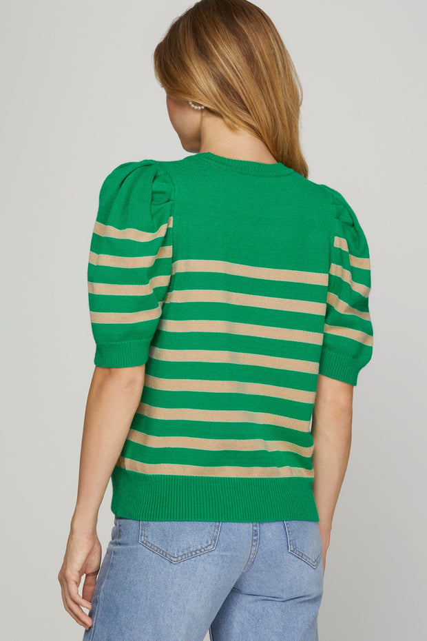 LUCKY DAY GREEN STRIPED SWEATER