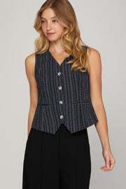 LADY LUCK NAVY PINSTRIPED VEST