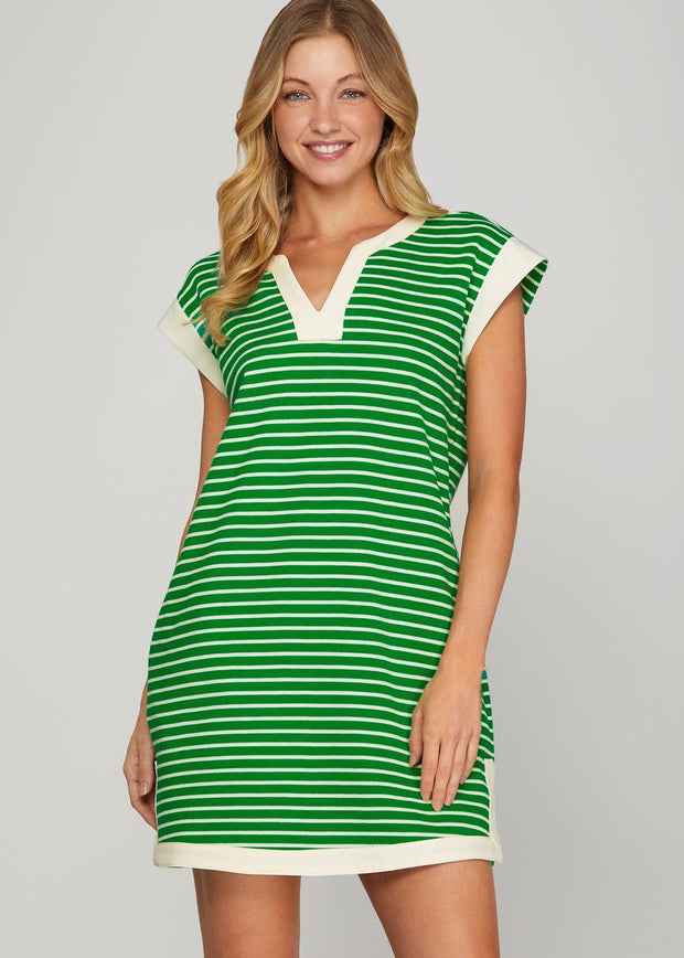 COUNTRY CLUB CUTIE GREEN STRIPE DRESS