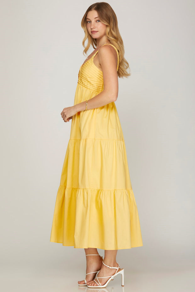 RAY OF CHARM YELLOW SLEEVELESS TIERED MAXI DRESS