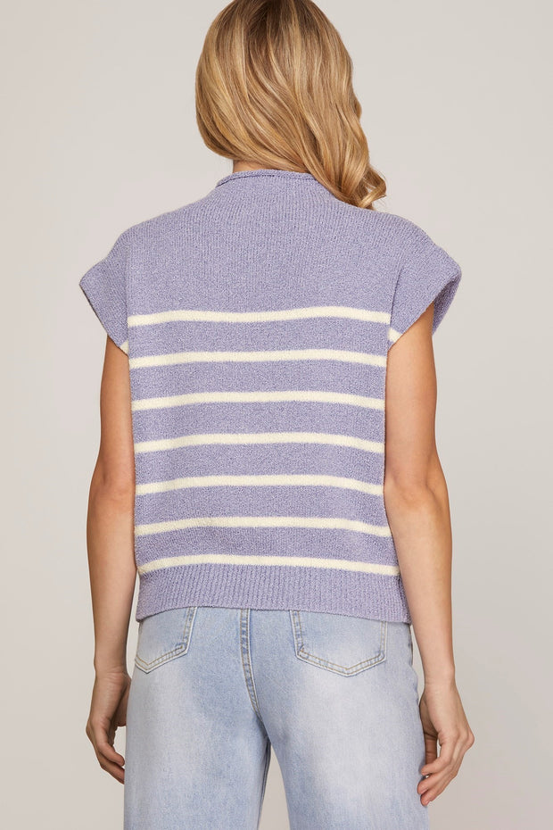 SWEET TREAT LILAC MOCK NECK STRIPED SWEATER