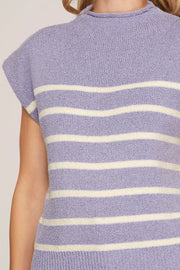 SWEET TREAT LILAC MOCK NECK STRIPED SWEATER