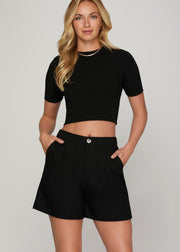 STAY CLASSY BLACK PLEATED SHORTS