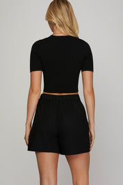 STAY CLASSY BLACK PLEATED SHORTS