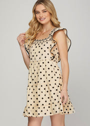 ON SPOT BLACK & CREAM DOT SMOCKED TIERED DRESS