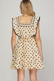 ON SPOT BLACK & CREAM DOT SMOCKED TIERED DRESS