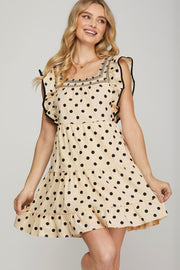 ON SPOT BLACK & CREAM DOT SMOCKED TIERED DRESS