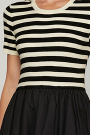 SOCIAL SEASON BLACK & CREAM STRIPED BUBBLE HEM DRESS