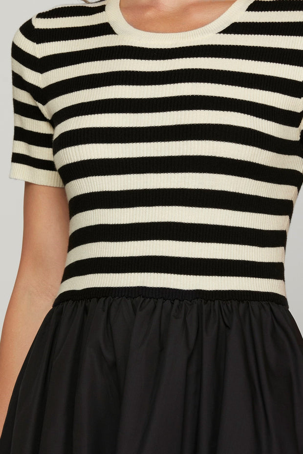 SOCIAL SEASON BLACK & CREAM STRIPED BUBBLE HEM DRESS