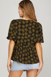 HAPPY BLOOMS PUFF SLEEVE FLORAL BLOUSE