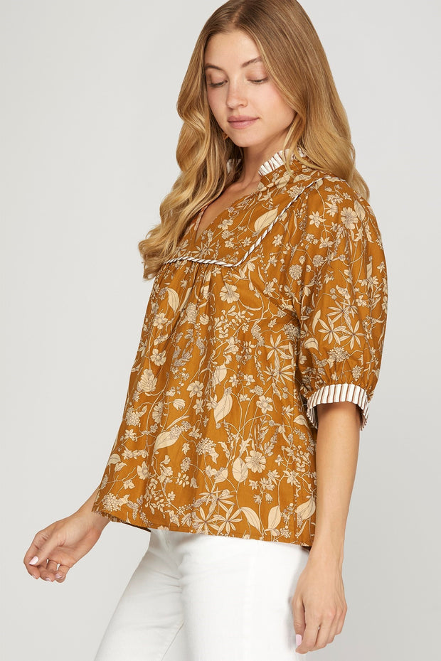 FALL FOR FLORAL BOTANICAL PRINT BLOUSE