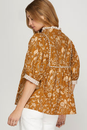 FALL FOR FLORAL BOTANICAL PRINT BLOUSE