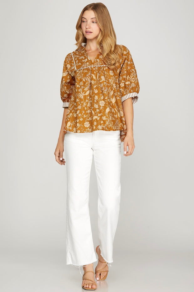 FALL FOR FLORAL BOTANICAL PRINT BLOUSE