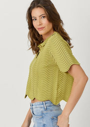 SCALLOP MY WAY SWEATER CROP TOP LIME