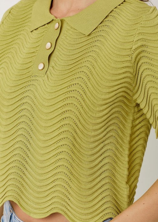 SCALLOP MY WAY SWEATER CROP TOP LIME