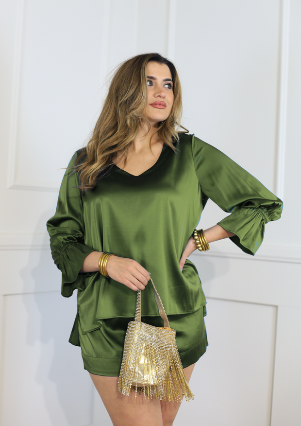 OH SO TRACIE SILK TOP - OLIVE