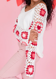 LOVE IS IN THE AIR CROCHET SLEEVE SWEATER