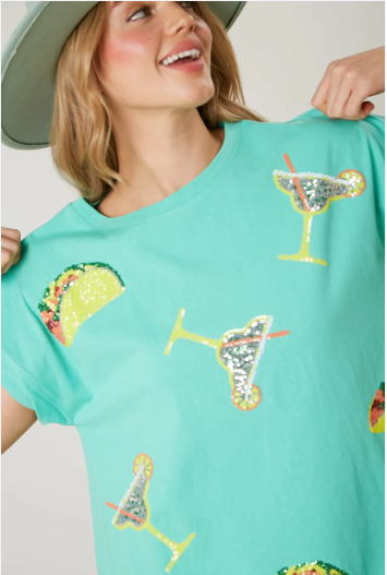 TACOS & MARGS SEQUIN PATCH DRESS